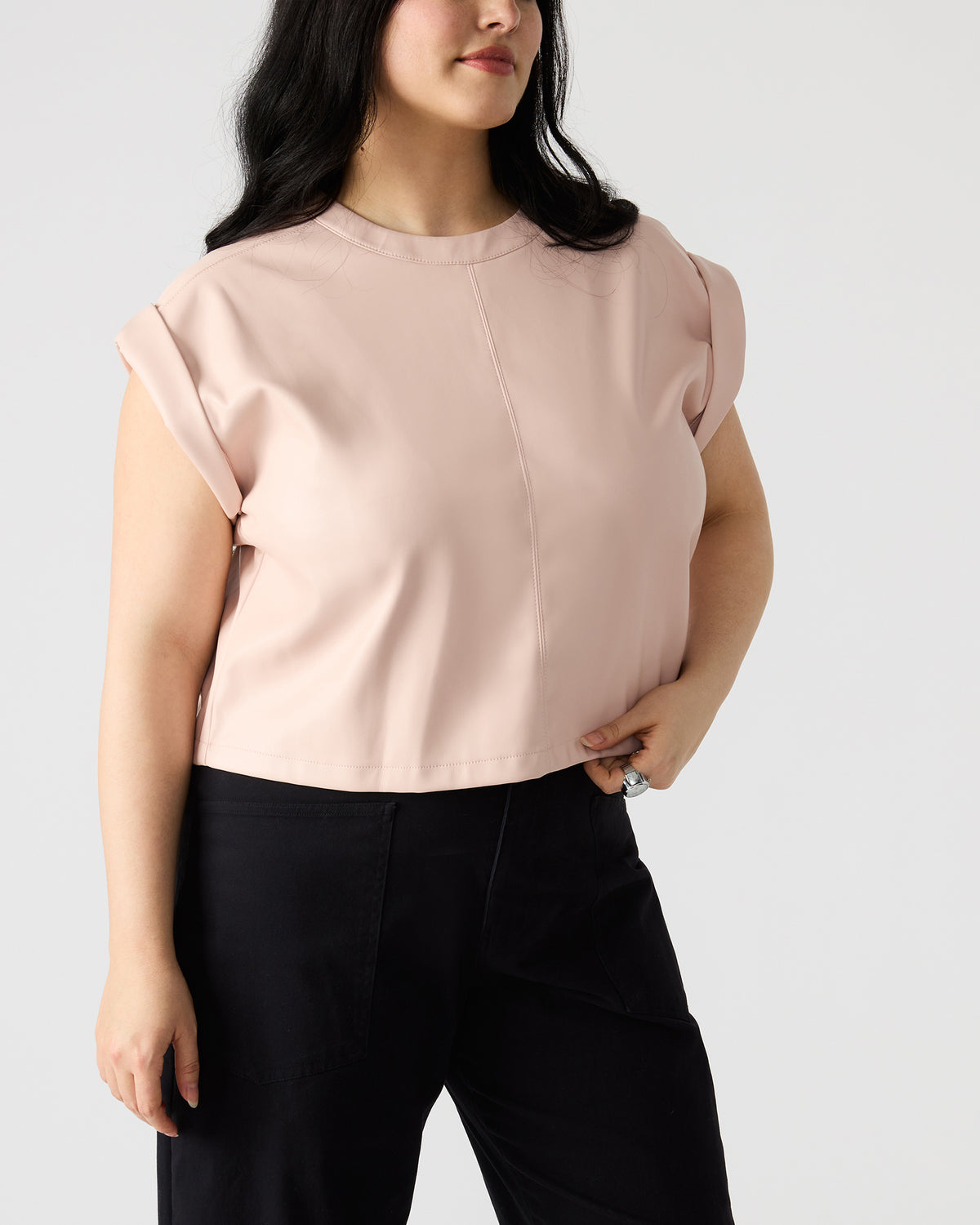 CAT Rose Women's Short-Sleeved Faux Leather Top Steve Madden ROSE