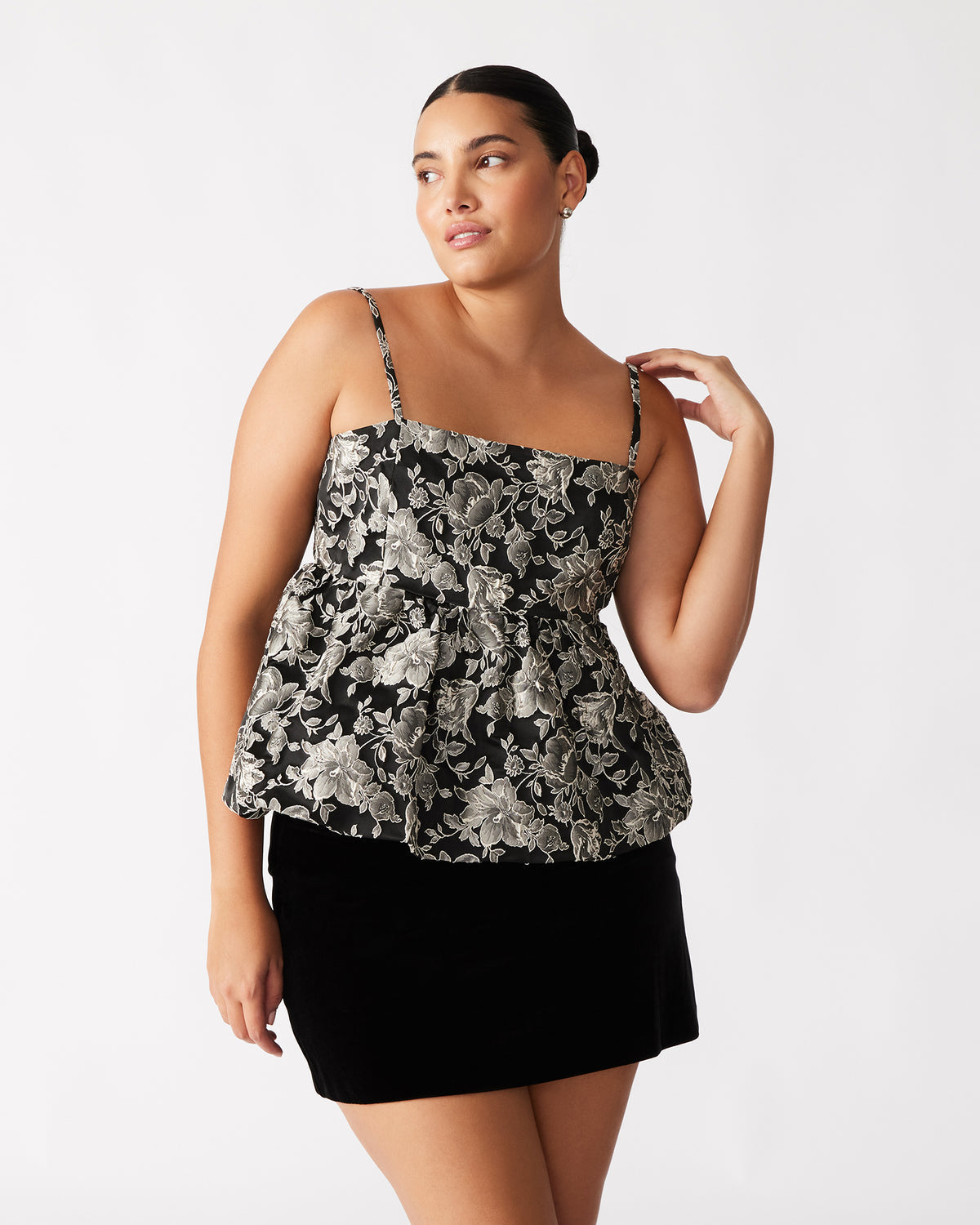 BODI Top Black Multi | Women's Bubble-Hem Taffeta Camisole Top Steve Madden BLACK