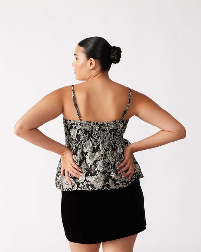 BODI Top Black Multi | Women's Bubble-Hem Taffeta Camisole Top Steve Madden BLACK
