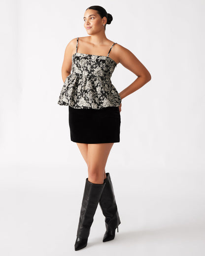 BODI Top Black Multi | Women's Bubble-Hem Taffeta Camisole Top Steve Madden BLACK