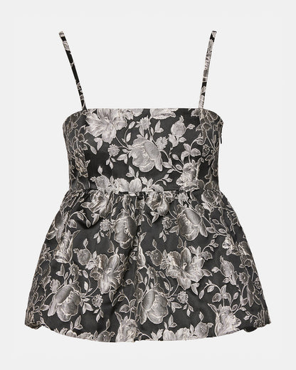 BODI Top Black Multi | Women's Bubble-Hem Taffeta Camisole Top Steve Madden BLACK