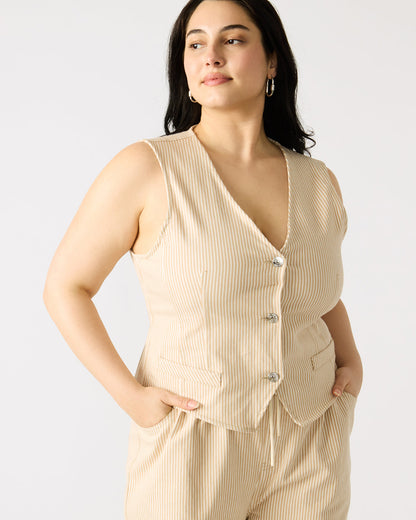 SELENE Khaki Women's Button-Up Sleeveless Fabric Vest Top Steve Madden KHAKI FAB
