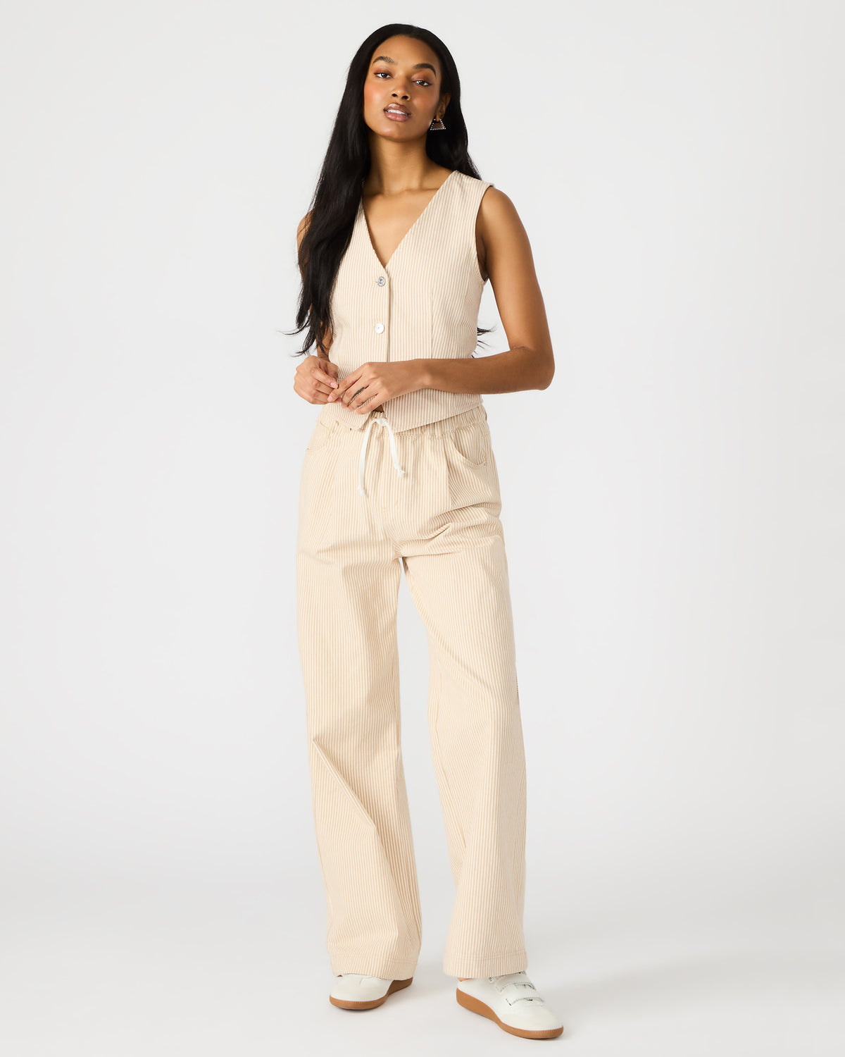 SELENE Khaki Women's Button-Up Sleeveless Fabric Vest Top Steve Madden KHAKI FAB
