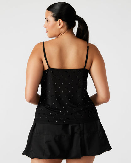 INDY Top Black | Women's Tie Fastening Rhinestone Camisole Tank Top Steve Madden BLACK