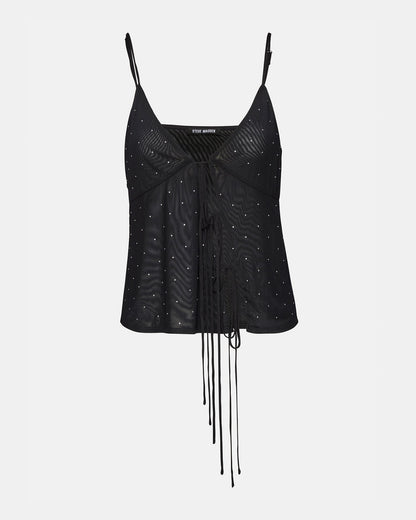 INDY Top Black | Women's Tie Fastening Rhinestone Camisole Tank Top Steve Madden BLACK