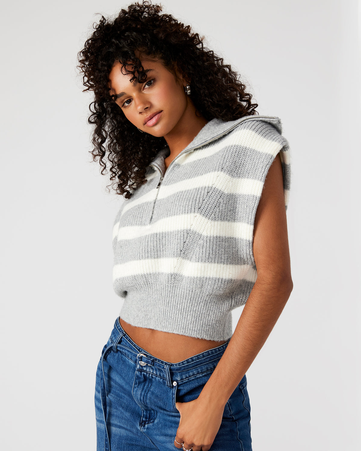 EASTON Sweater Grey | Sleeveless Hooded Sweater Steve Madden GREY