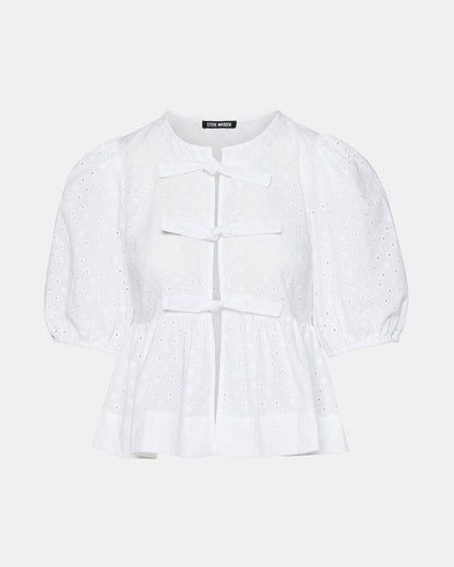 PAULA Top White Short-Sleeved Tie-Front Eyelet Top Steve Madden WHITE