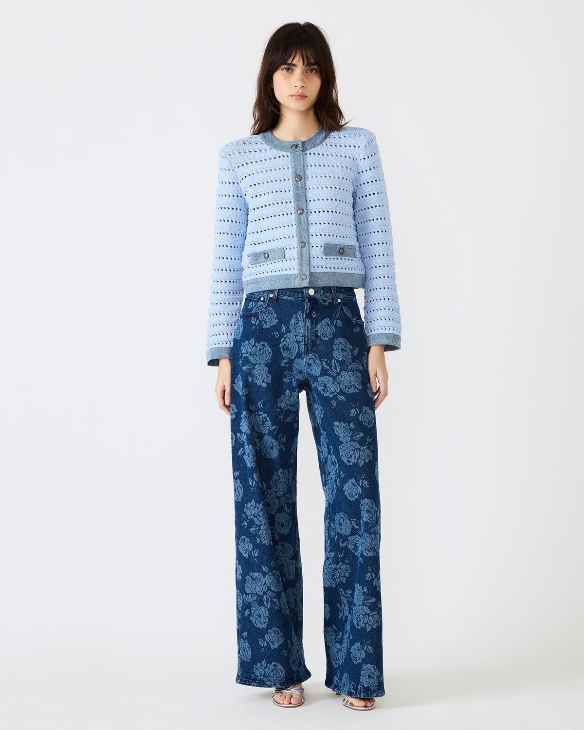 JAXON Rose Frost Wide-Leg Denim Floral Print Women's Jeans Steve Madden ROSE FROST