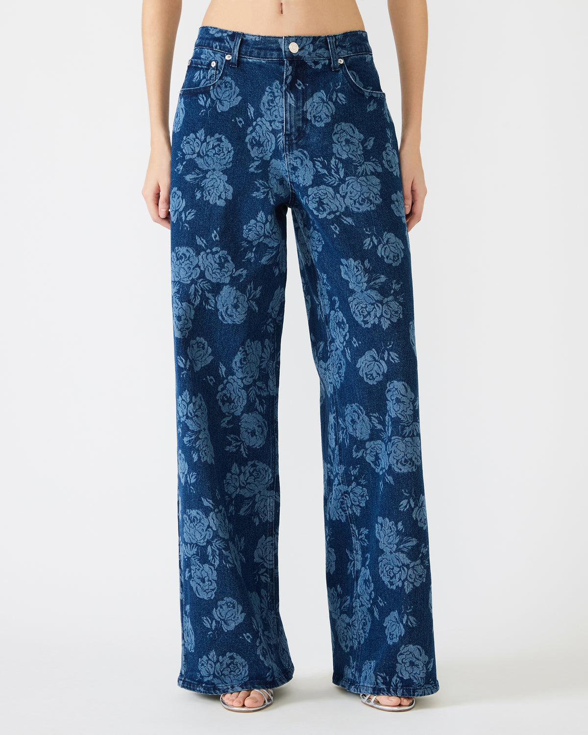 JAXON Rose Frost Wide-Leg Denim Floral Print Women's Jeans Steve Madden ROSE FROST