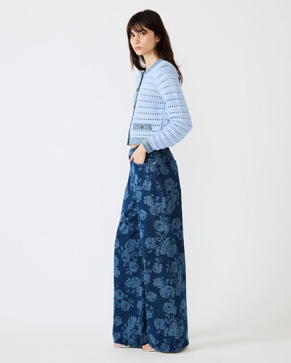 JAXON Rose Frost Wide-Leg Denim Floral Print Women's Jeans Steve Madden ROSE FROST