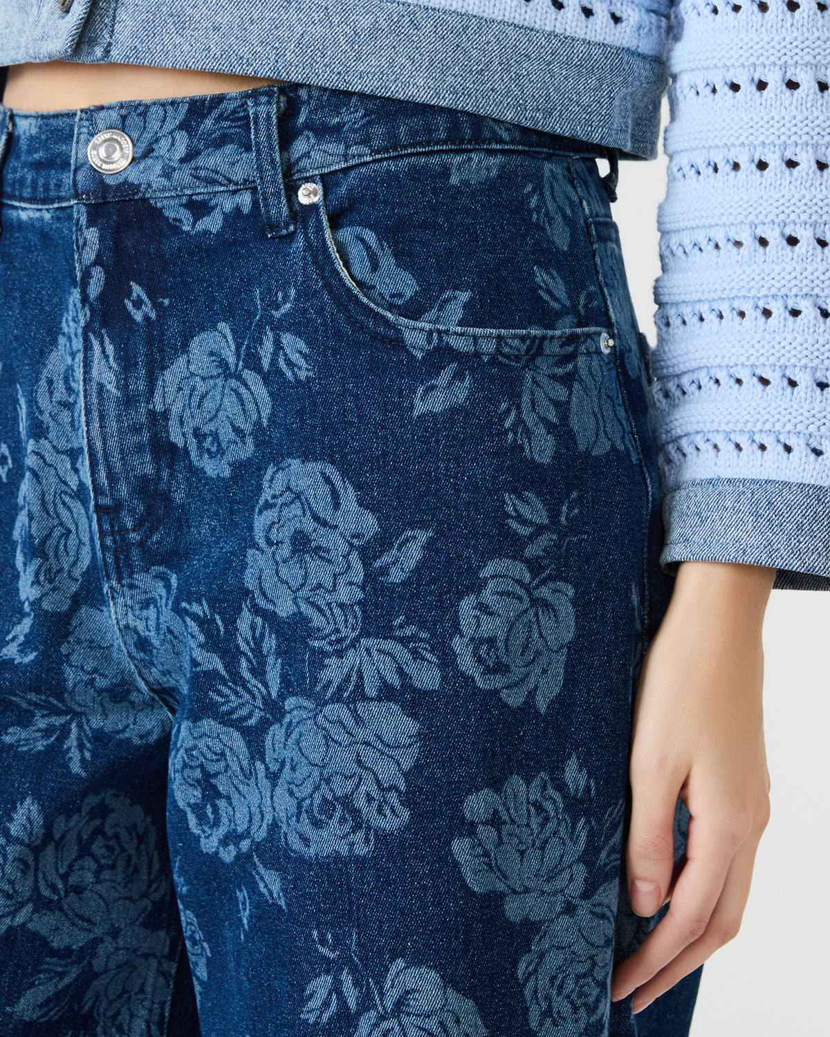 JAXON Rose Frost Wide-Leg Denim Floral Print Women's Jeans Steve Madden ROSE FROST