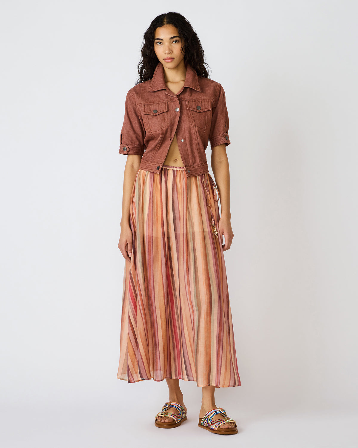 SHILLOH Stripe Detail Flowy Women's Maxi Skirt Steve Madden STRIPE MULTI
