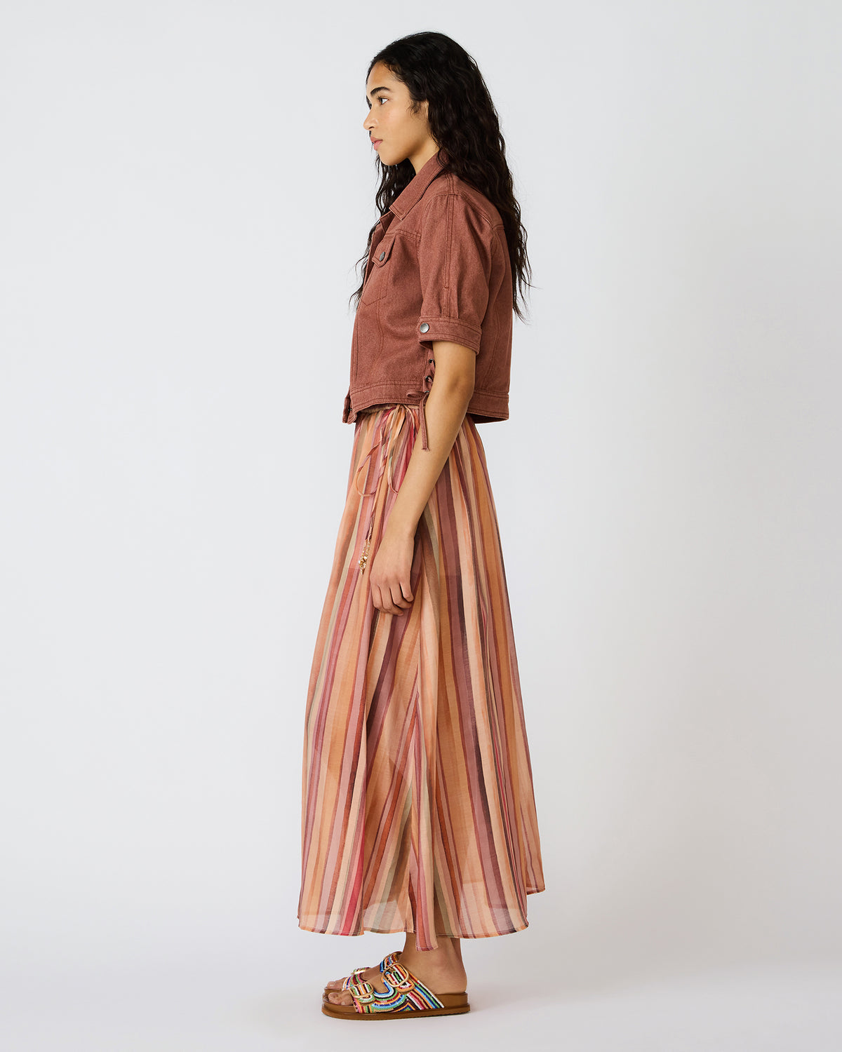 SHILLOH Stripe Detail Flowy Women's Maxi Skirt Steve Madden STRIPE MULTI