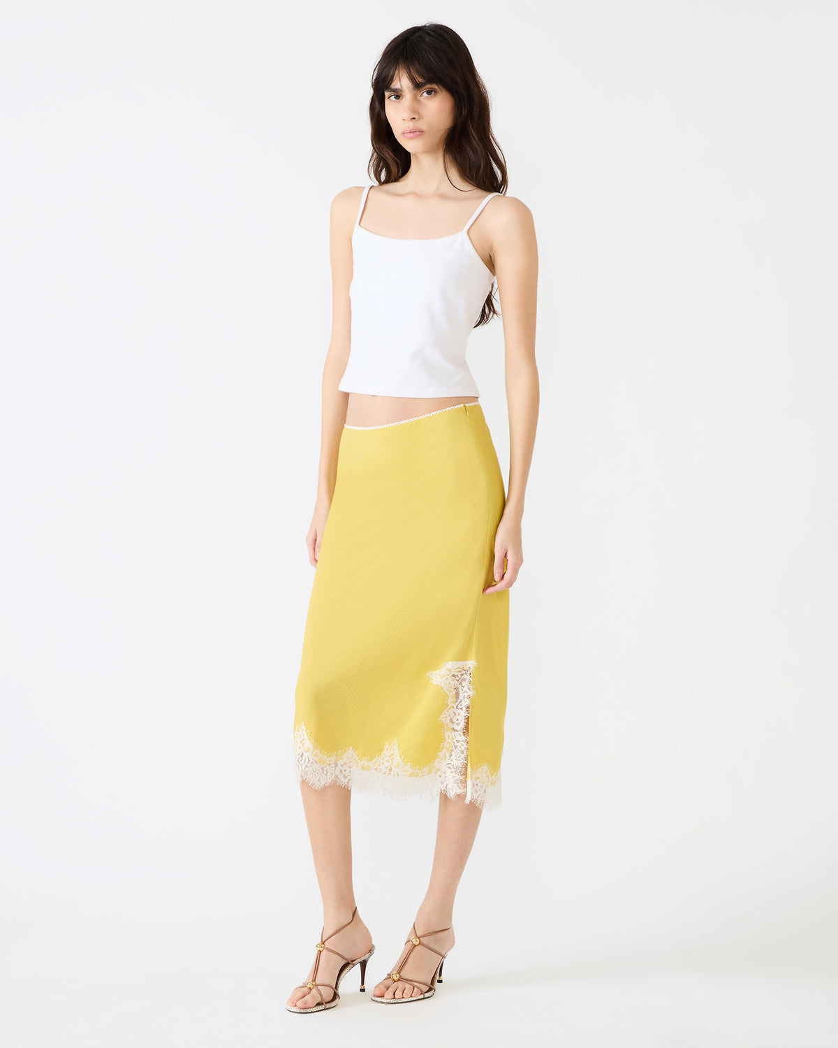 CINTHIA Golden Lime Lace Trime Women's Midi Skirt Steve Madden GOLDEN LIME
