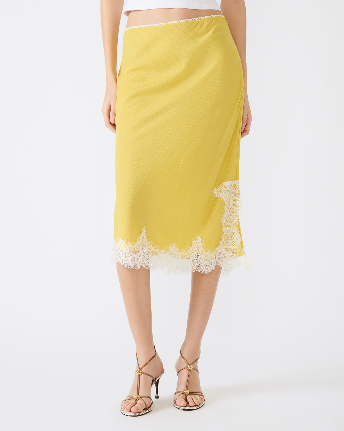 CINTHIA Golden Lime Lace Trime Women's Midi Skirt Steve Madden GOLDEN LIME