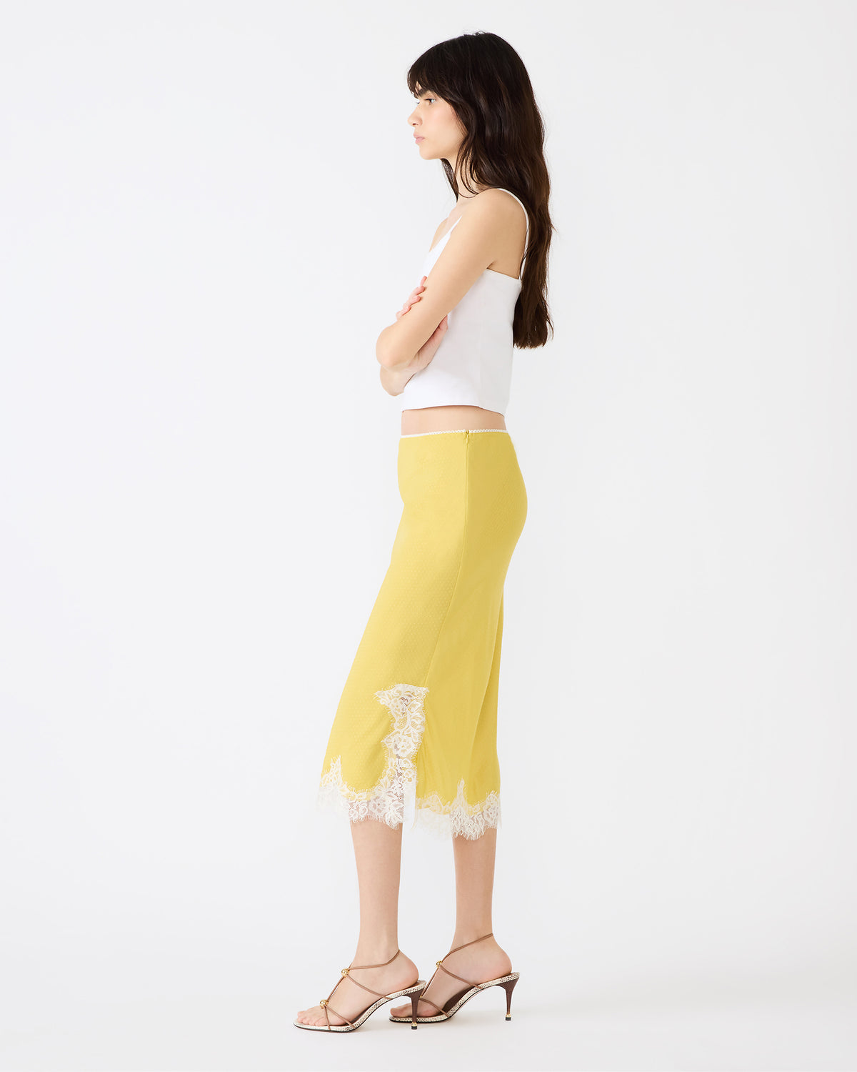 CINTHIA Golden Lime Lace Trime Women's Midi Skirt Steve Madden GOLDEN LIME