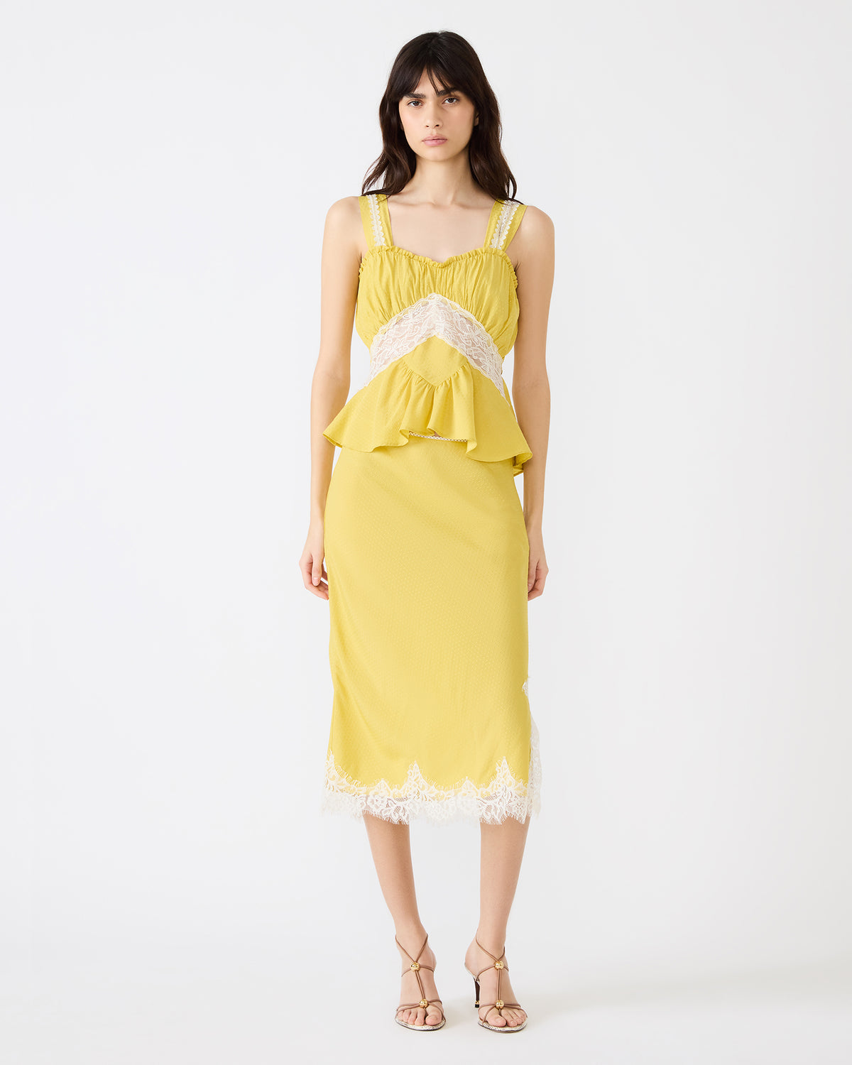 CINTHIA Golden Lime Lace Trime Women's Midi Skirt Steve Madden GOLDEN LIME