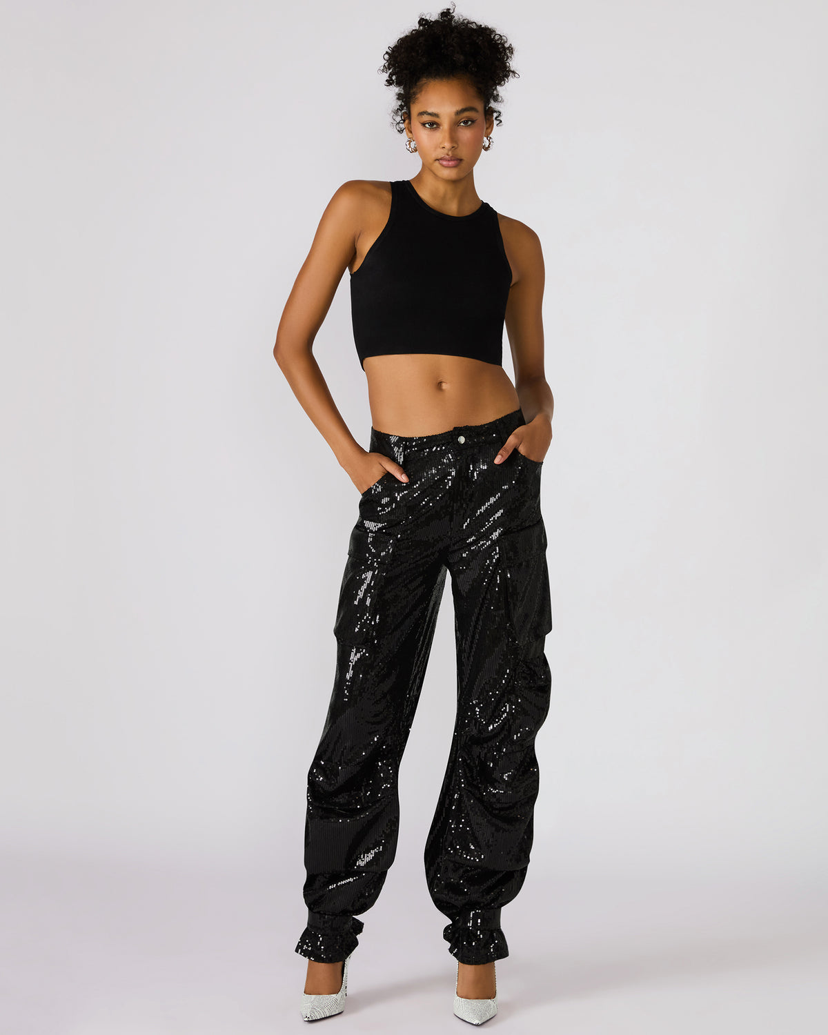 DUO Black Sequin Women's Utility Cargo Pants Steve Madden BLACK