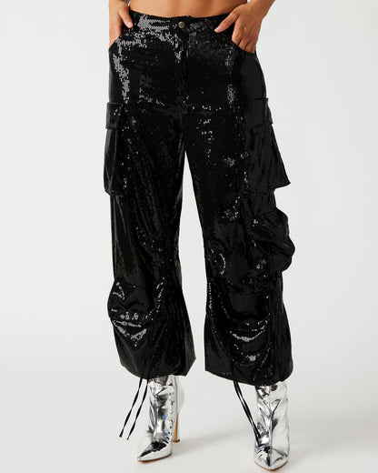 DUO Black Sequin Women's Utility Cargo Pants Steve Madden BLACK