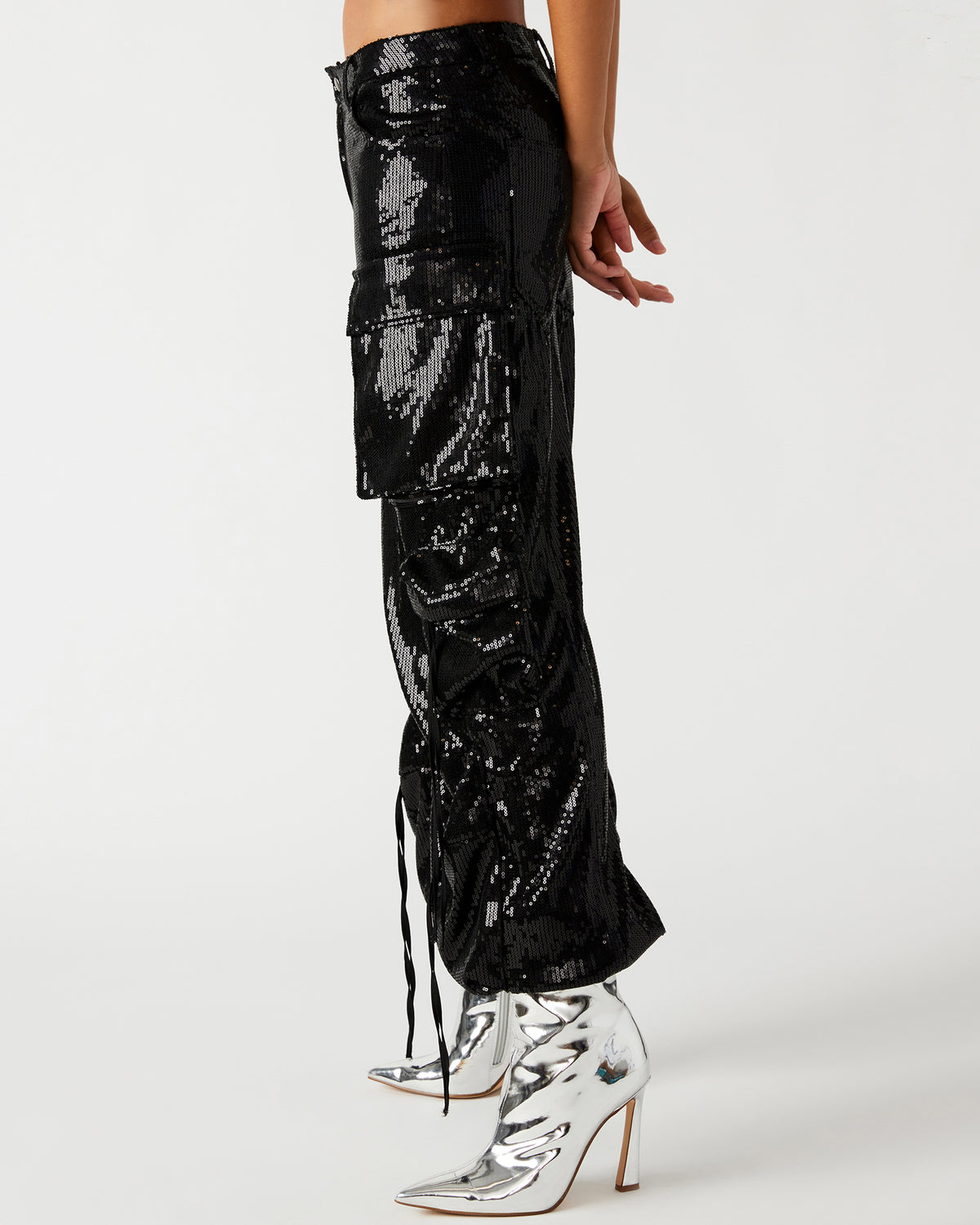 DUO Black Sequin Women's Utility Cargo Pants Steve Madden BLACK