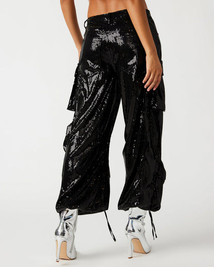 DUO Black Sequin Women's Utility Cargo Pants Steve Madden BLACK
