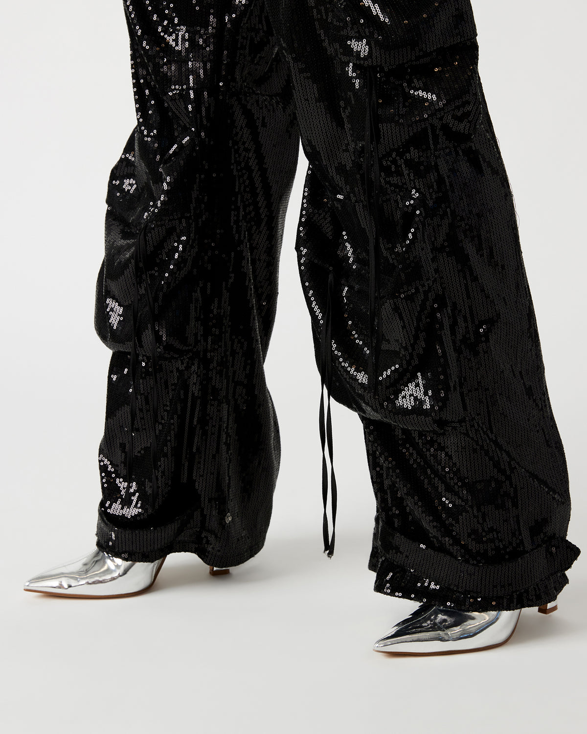 DUO Black Sequin Women's Utility Cargo Pants Steve Madden BLACK