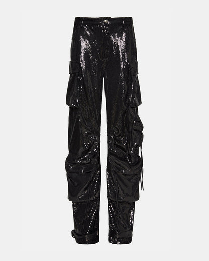 DUO Black Sequin Women's Utility Cargo Pants Steve Madden BLACK