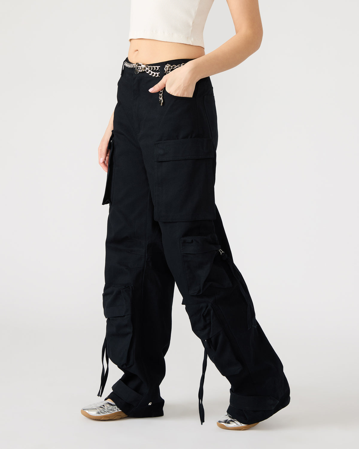 DUO Black Women's Utility Cargo Pants Steve Madden BLACK