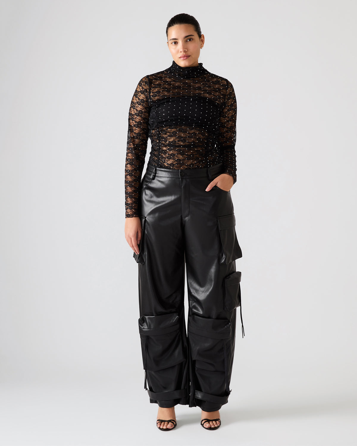 Vegan Leather Duo Black Women's Utility Cargo Pants Steve Madden BLACK