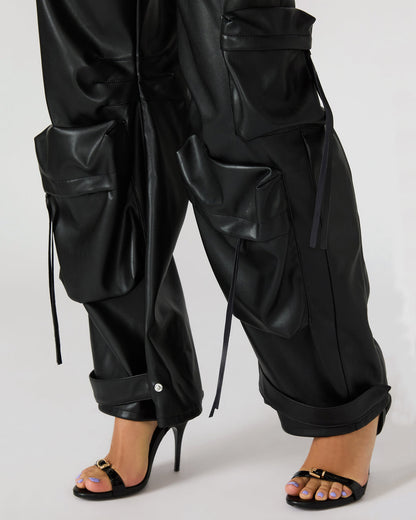 Vegan Leather Duo Black Women's Utility Cargo Pants Steve Madden BLACK