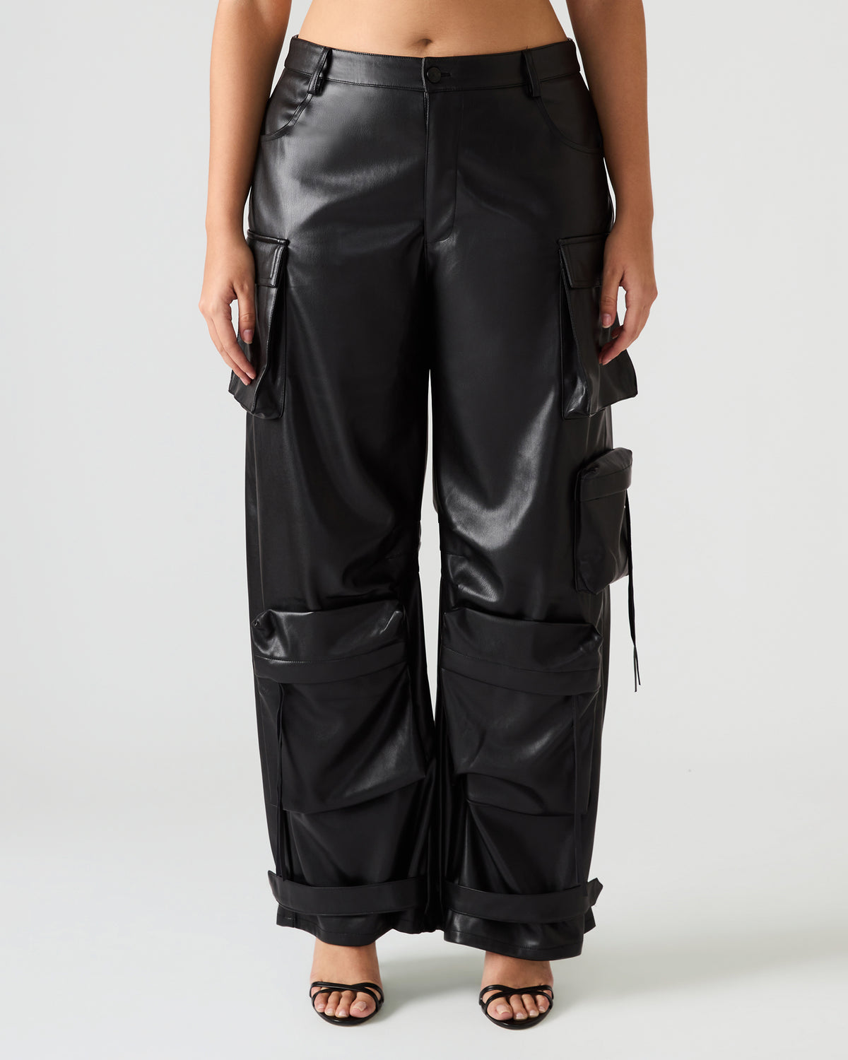 Vegan Leather Duo Black Women's Utility Cargo Pants Steve Madden BLACK