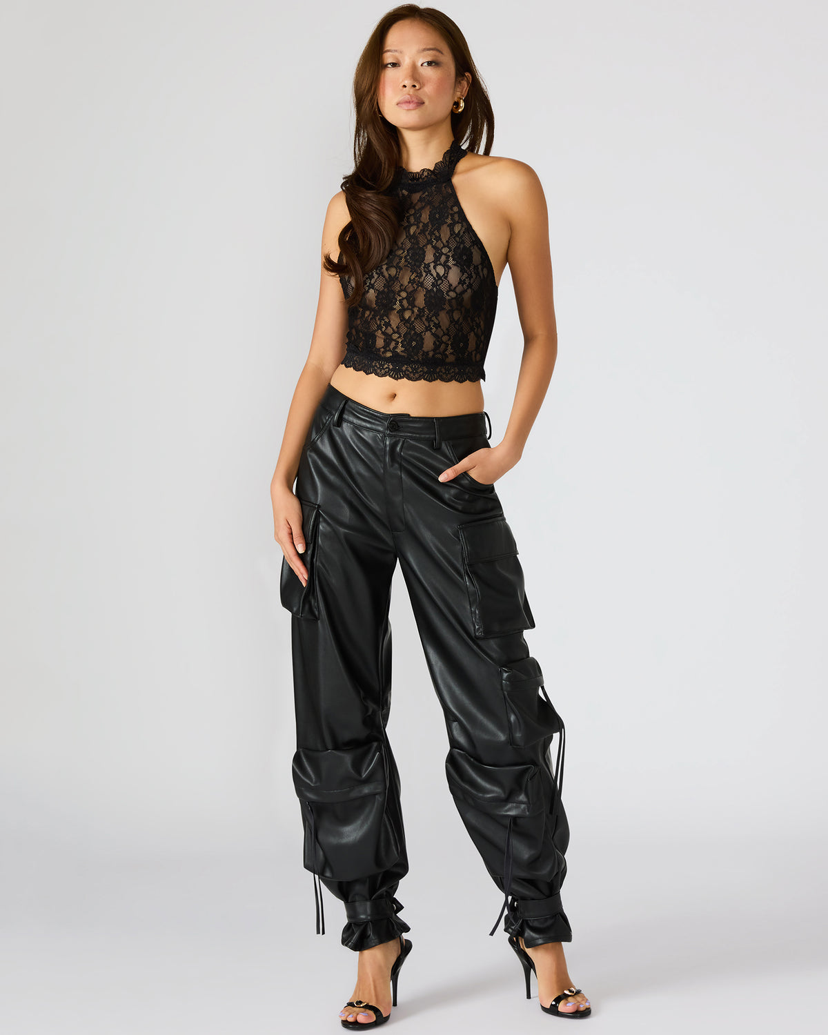 Vegan Leather Duo Black Women's Utility Cargo Pants Steve Madden BLACK