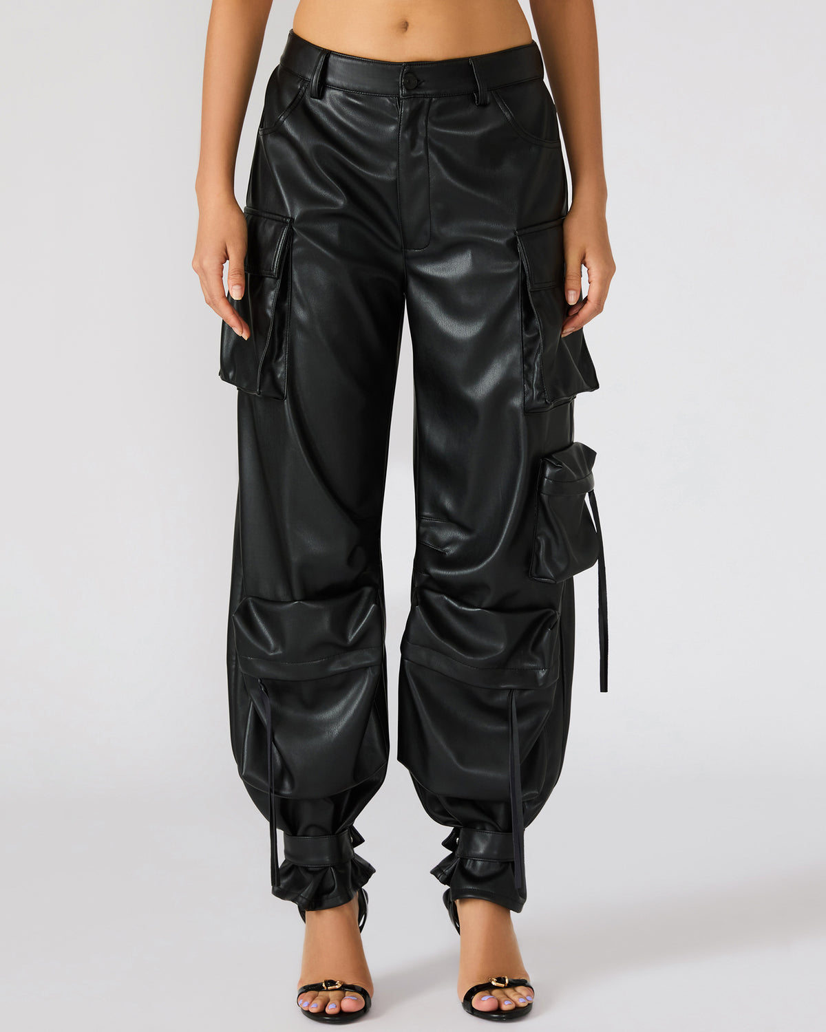 Vegan Leather Duo Black Women's Utility Cargo Pants Steve Madden BLACK