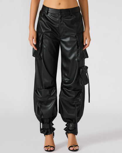 Vegan Leather Duo Black Women's Utility Cargo Pants Steve Madden BLACK