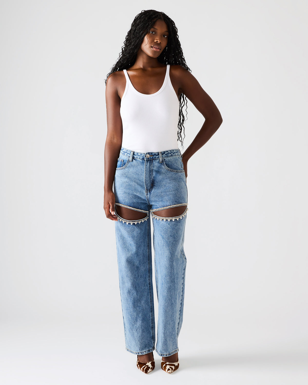 TAYLOR Jean Rhinestone Women's Cutout Jeans Steve Madden DENIM FABRIC