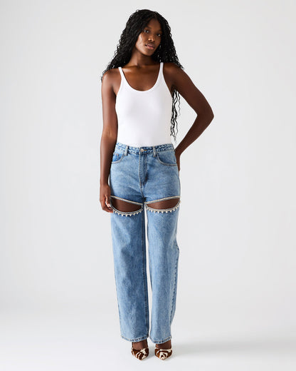 TAYLOR Jean Rhinestone Women's Cutout Jeans Steve Madden DENIM FABRIC