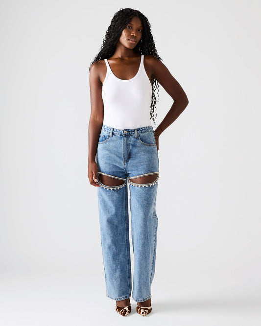 TAYLOR Jean Rhinestone Women's Cutout Jeans Steve Madden DENIM FABRIC