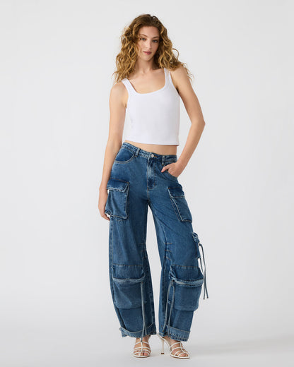 DUO Medium Denim Women's Utility Cargo Pants Steve Madden DENIM MULTI
