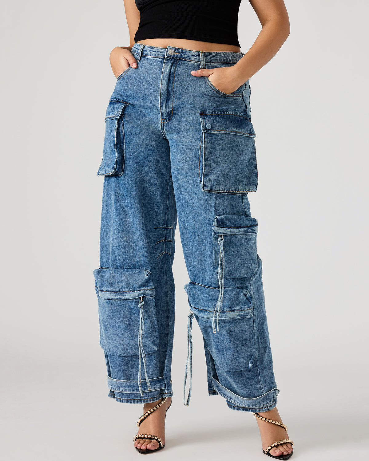 DUO Medium Denim Women's Utility Cargo Pants Steve Madden DENIM MULTI