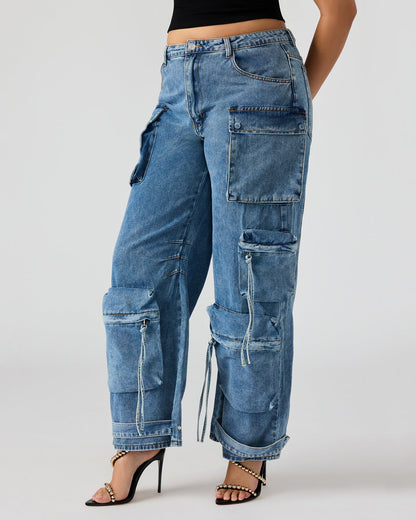 DUO Medium Denim Women's Utility Cargo Pants Steve Madden DENIM MULTI