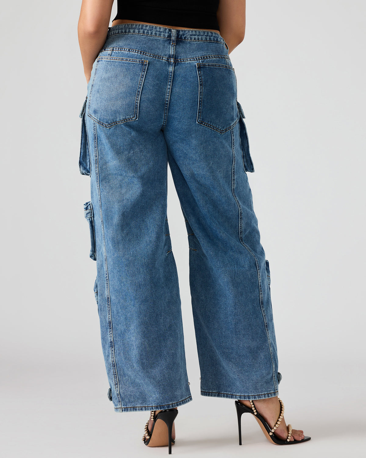 DUO Medium Denim Women's Utility Cargo Pants Steve Madden DENIM MULTI
