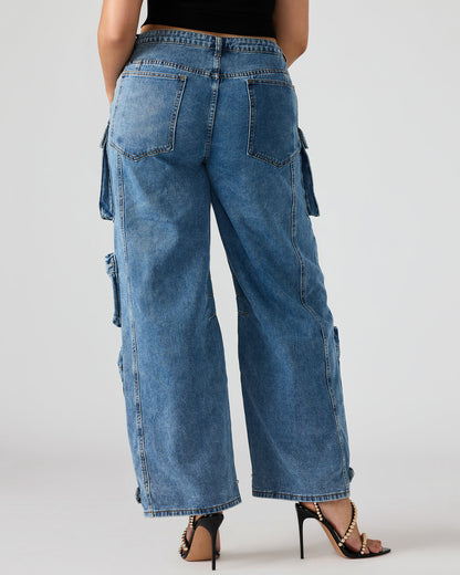 DUO Medium Denim Women's Utility Cargo Pants Steve Madden DENIM MULTI