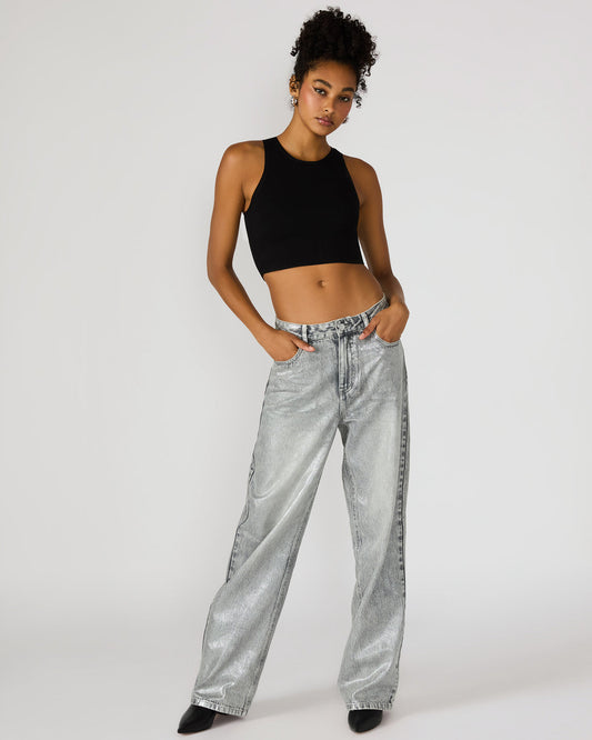 ZO Silver Straight-Leg Metallic Women's Jeans Steve Madden SILVER