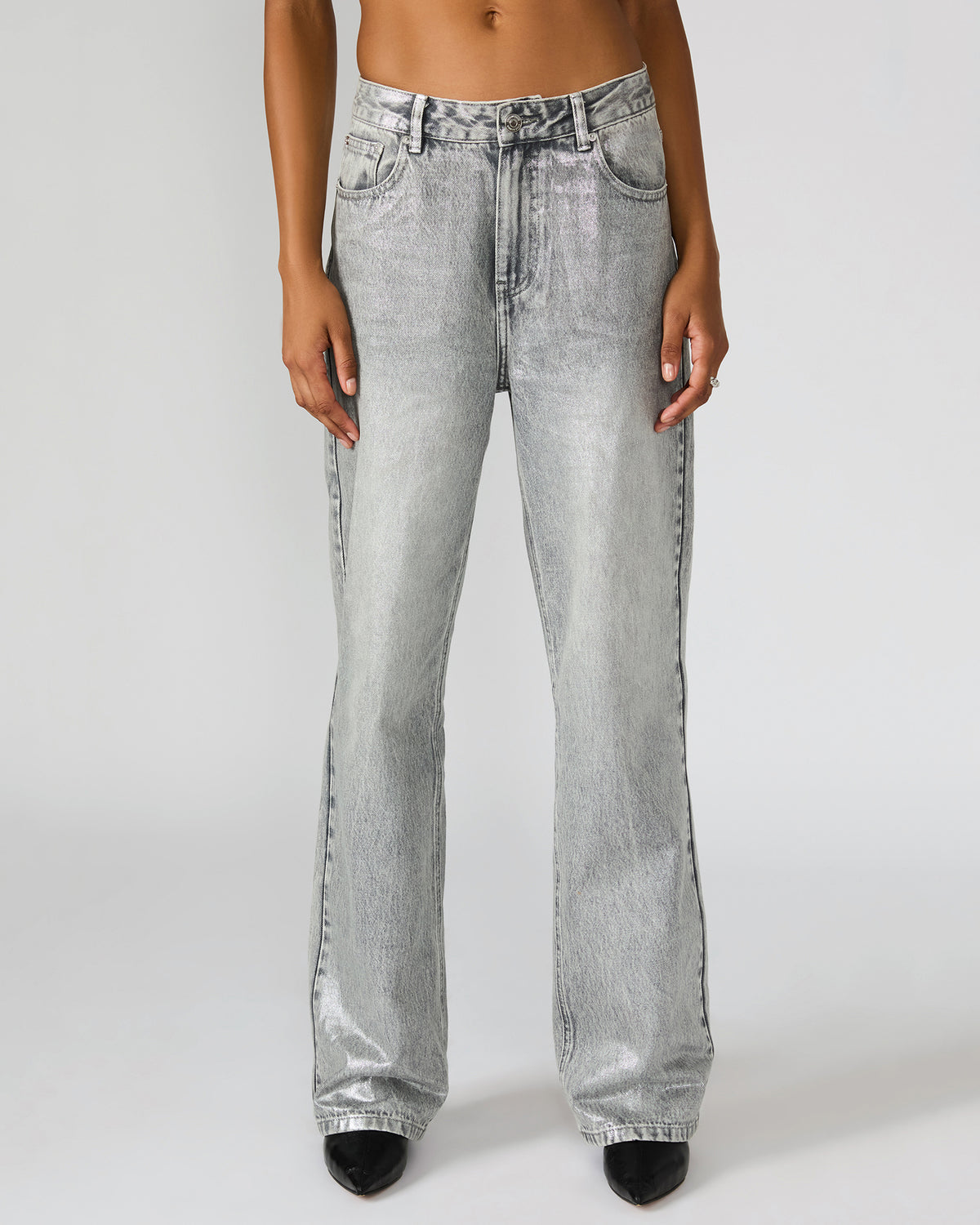 ZO Silver Straight-Leg Metallic Women's Jeans Steve Madden SILVER