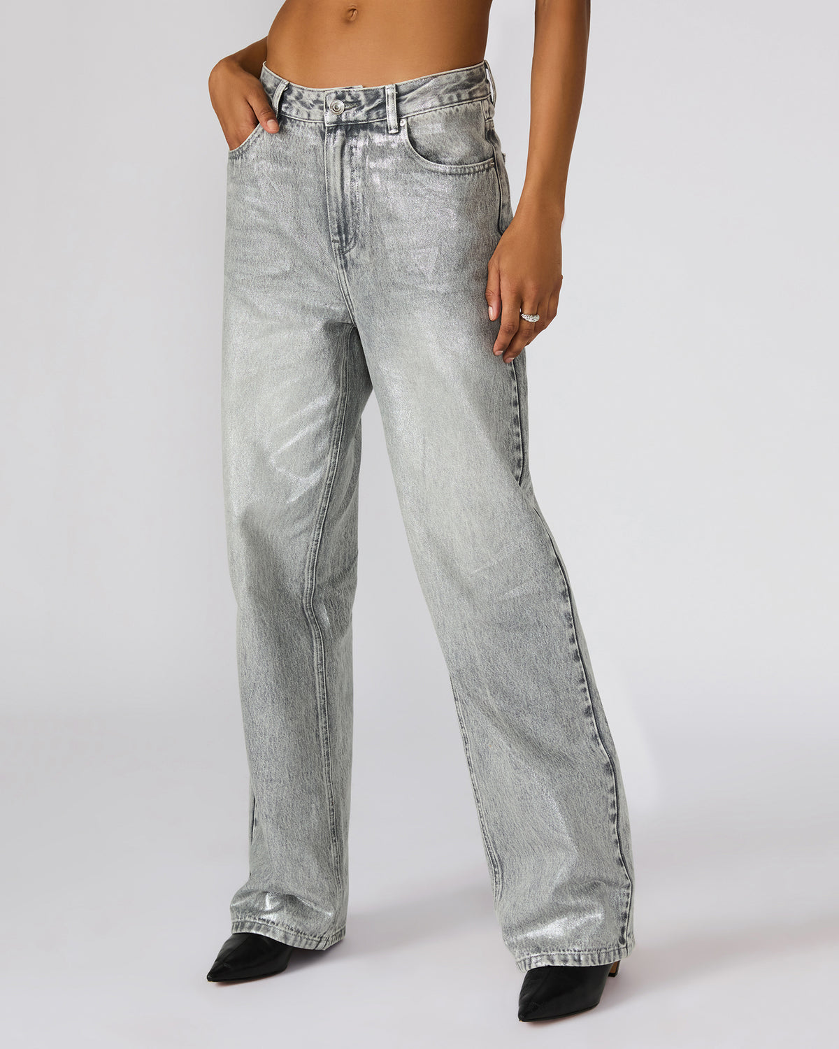 ZO Silver Straight-Leg Metallic Women's Jeans Steve Madden SILVER