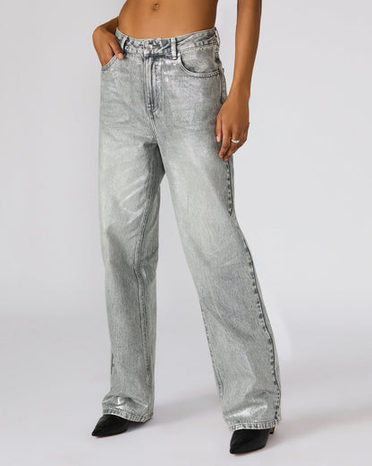ZO Silver Straight-Leg Metallic Women's Jeans Steve Madden SILVER