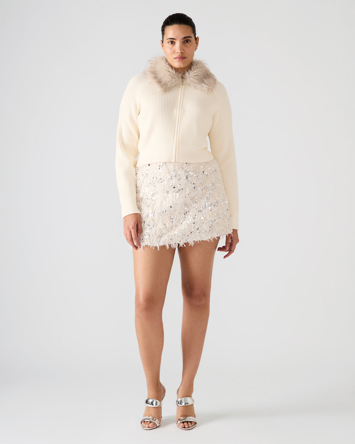 CINDI Ivory Feather Embellished Women's Skirt Steve Madden IVORY
