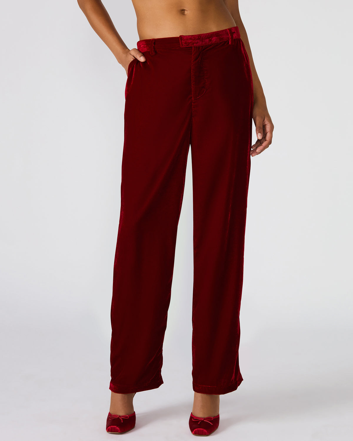 TONIA Red Velvet Wide-Leg Trouser Women's Pants Steve Madden RED VELVET