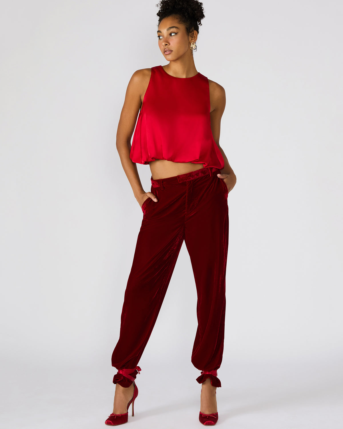 TONIA Red Velvet Wide-Leg Trouser Women's Pants Steve Madden RED VELVET