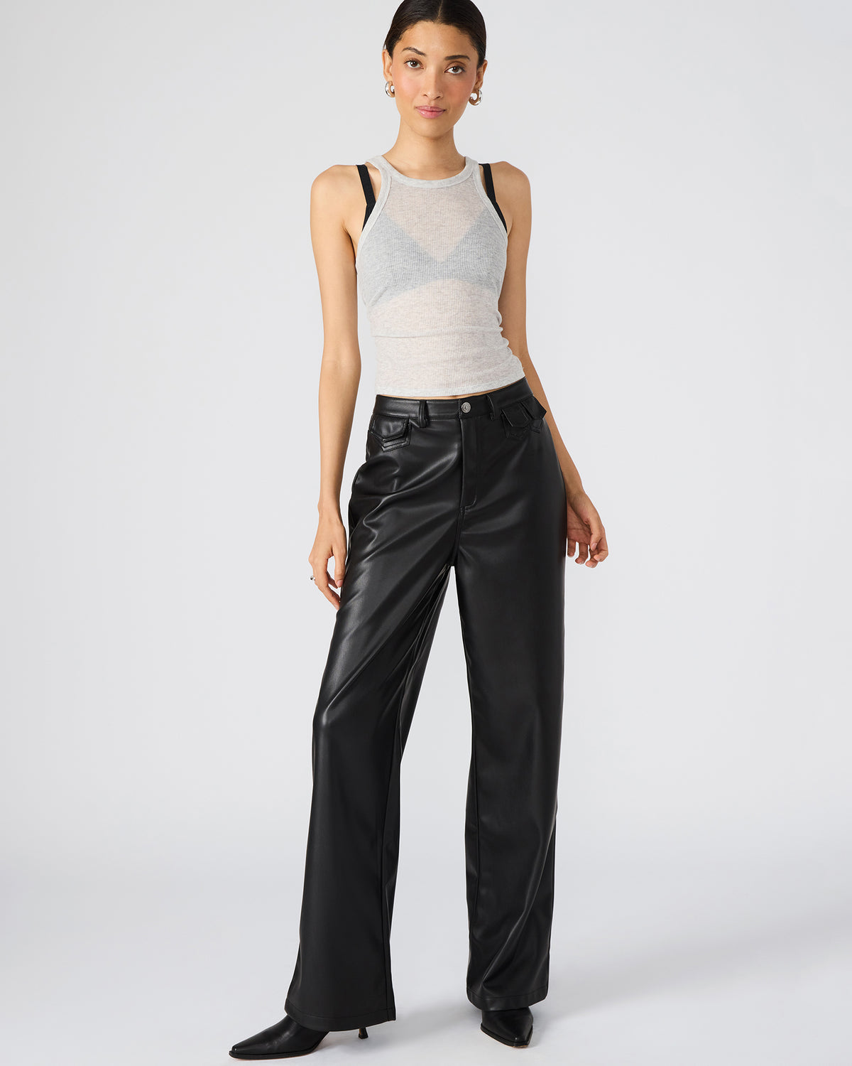 GERALDINE Black Faux Leather Straight-Leg Women's Pants Steve Madden BLACK